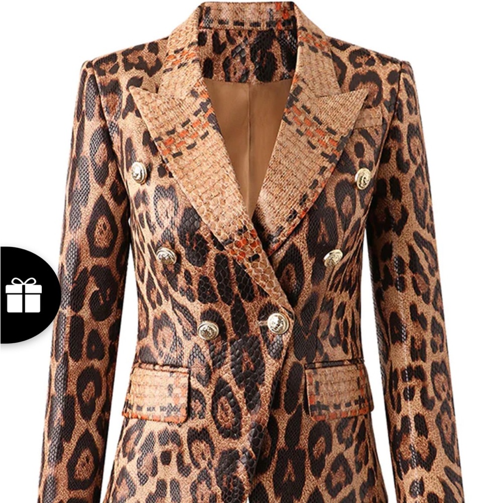 Leopard Print Double-Breasted Women's Jacket